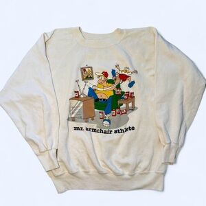 Vintage 90s Funny Football watcher Mr. Armchair Athlete white sweatshirt large 🌀